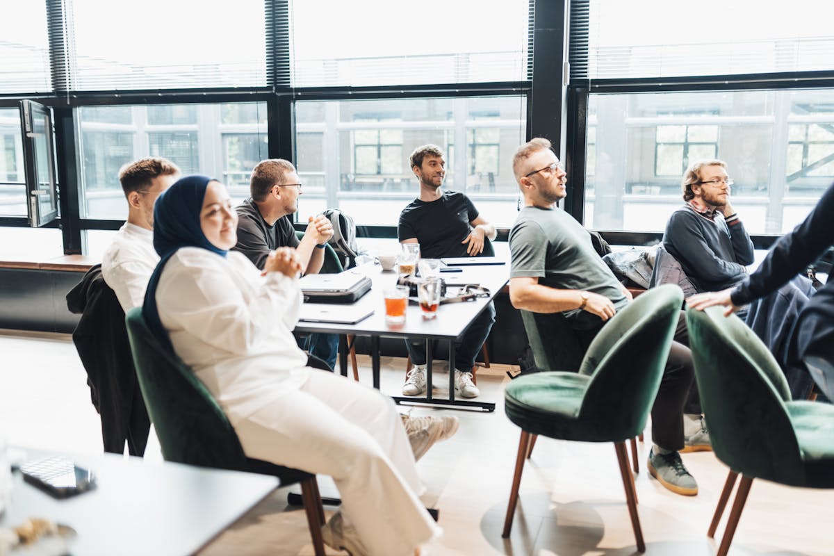 Professionals in a focused discussion session